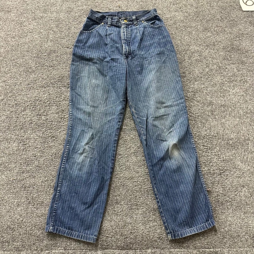 Lee Jeans Womens Size 10 Blue Hickory Stripe High Waisted Tapered USA Made Denim